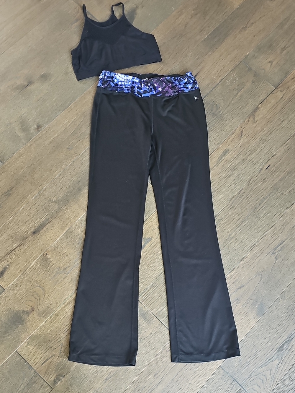Danskin Now Yoga Bootcut Pants Black Purple Blue Print Waist S 4-6